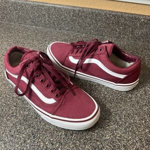 Vans Old Skool Men's Size 10 Burgundy Canvas Skate Sneaker Shoes Lace Up Low Top
